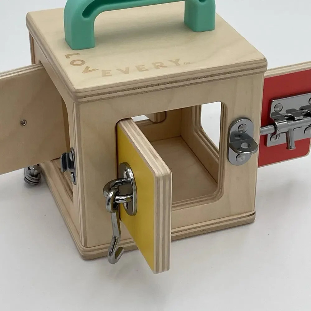 Lovevery Wood Lockbox Montessori Learning Educational Toy Latch Activity Cube